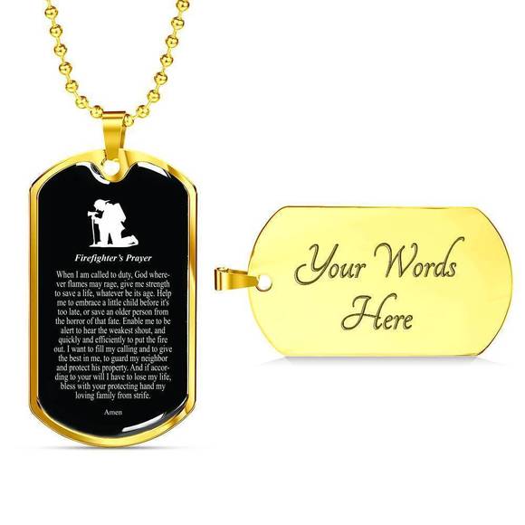 Firefighter's Prayer Stainless Steel or 18k Gold Dog Tag 24" Chain Fireman - Picture 1 of 2